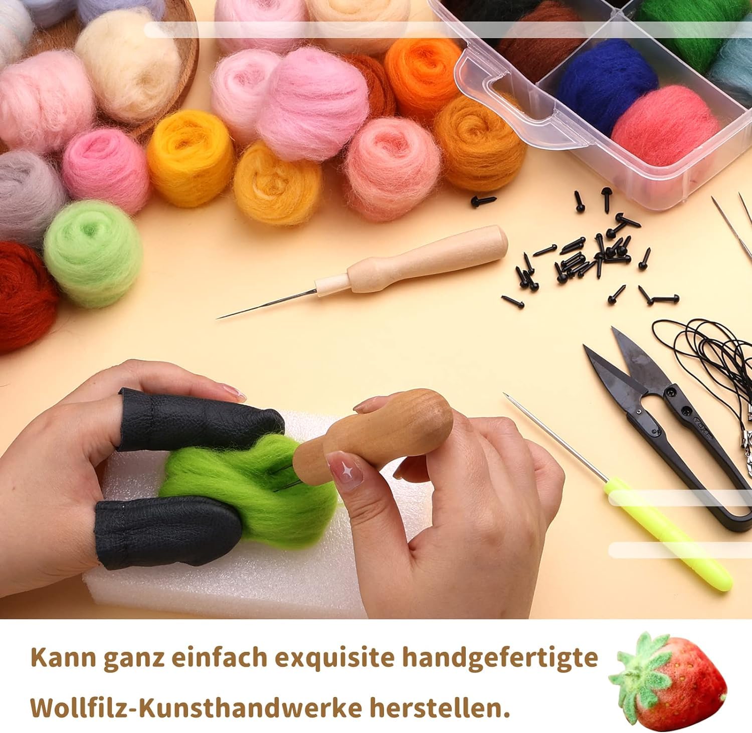 Juego de 128 piezas de fieltro punzonado, herramientas básicas y accesorios, material hilado de fibra de lana para manualidades para principiantes DIY fieltro animal artesanía