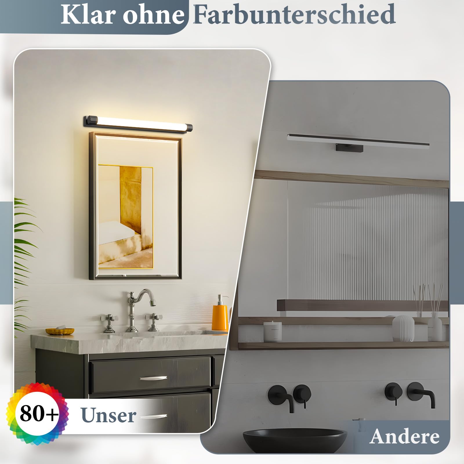 Homefire Lampada a LED per specchio da bagno 50cm 10W Lampada per | specchio da bagno Nero 3000K Impermeabile IP44 Lampe da parete moderna Applique per corridoio Soggiorno Armadio