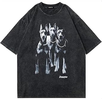 Vamtac Oversized Washed Dog Graphic Tees Vintage Streetwear T-Shirt Casual Summer Tops Unisex