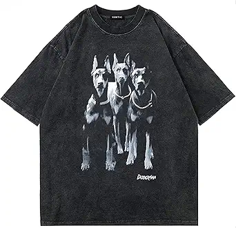 Vamtac Oversized Washed Dog Graphic Tees Vintage Streetwear T-Shirt Casual Summer Tops Unisex