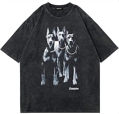Vamtac Oversized Washed Dog Graphic Tees Vintage Streetwear T-Shirt Casual Summer Tops Unisex