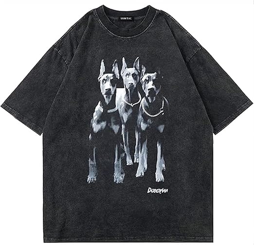 Vamtac Oversized Washed Dog Graphic Tees Vintage Streetwear T-Shirt Casual Summer Tops Unisex