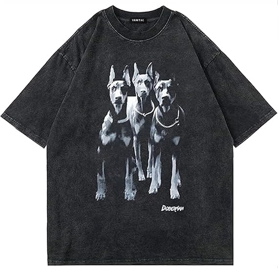 Vamtac Oversized Washed Dog Graphic Tees Vintage Streetwear T-Shirt Casual Summer Tops Unisex