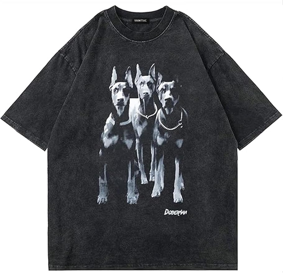 Vamtac Oversized Washed Dog Graphic Tees Vintage Streetwear T-Shirt Casual Summer Tops Unisex