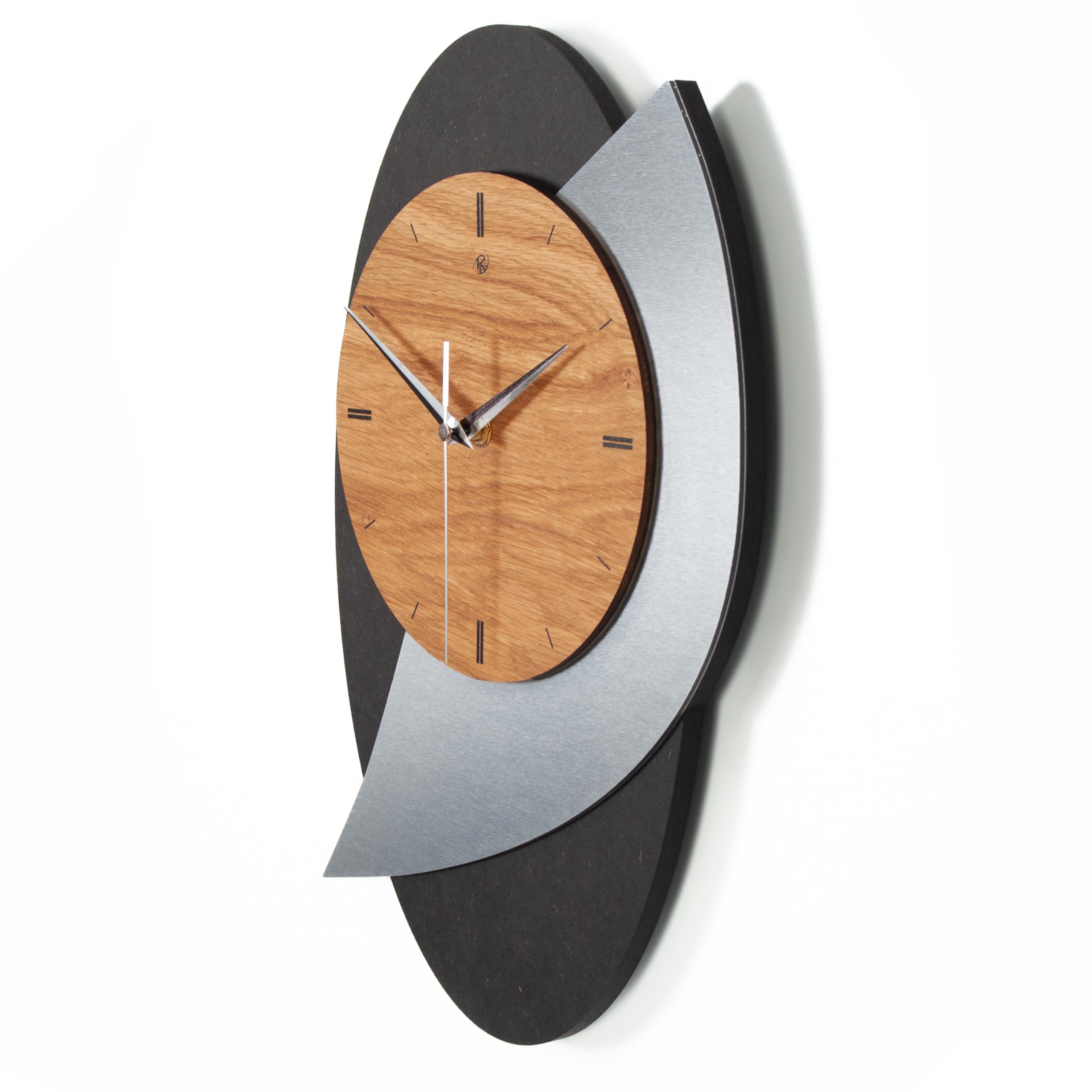 Designer Wanduhr Black Dome aus Holz in modernem Metallic-Look braun, schwarz, Silber; Größe 29x40cm; mit leisem Uhrwerk (leises Funkuhrwerk)
