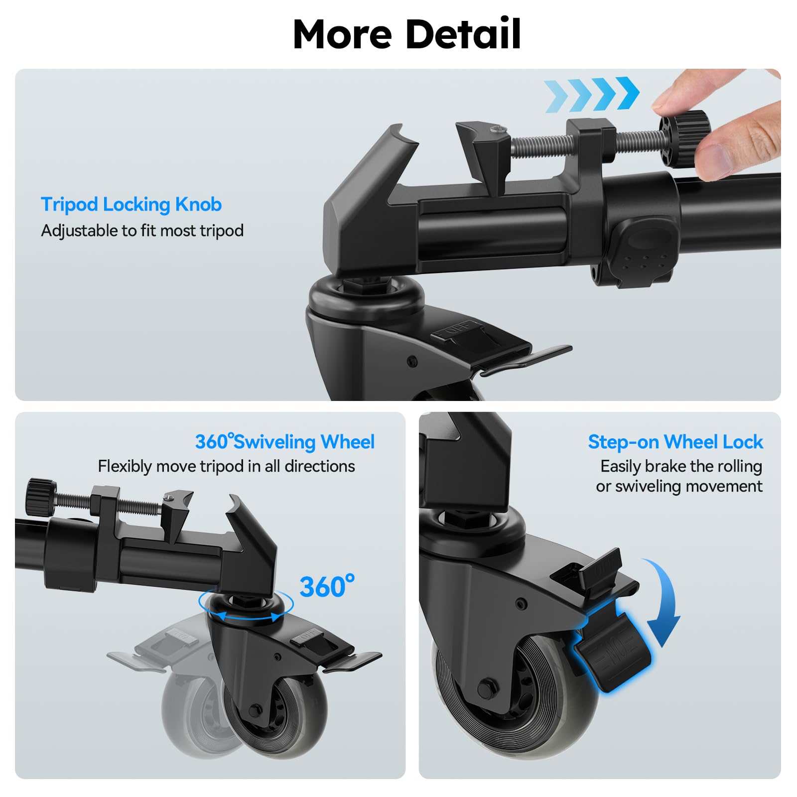 SIRUI Universal Photography Tripod Dolly con Ruote in Gomma da 3", Resistente con Gambe Regolabili e Borsa per il Trasporto, Capacità di Carico di 33 Libber - AM-DF02