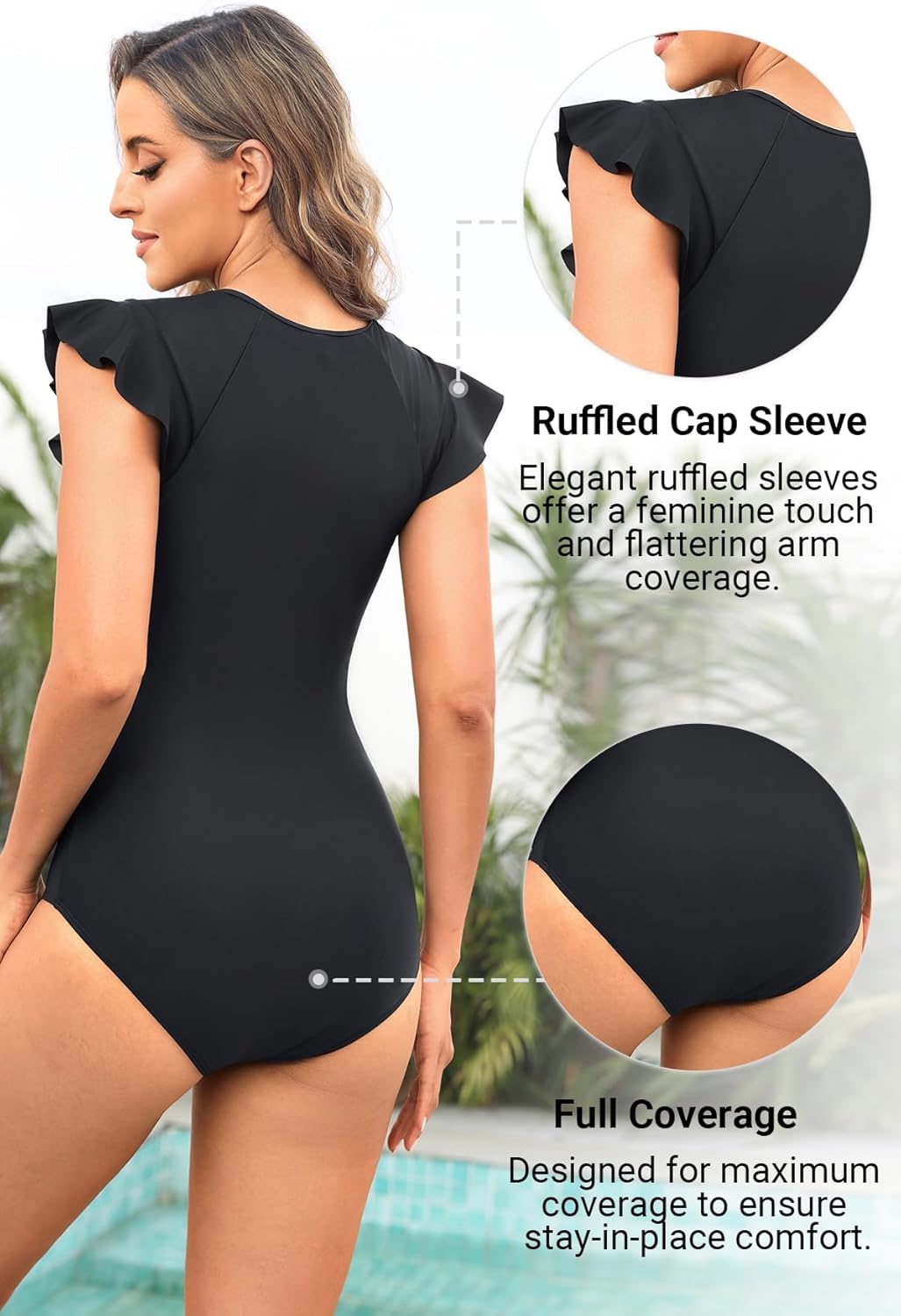 Tempt Me One Piece Swimsuits for Women Zip Front Rash Guard Short Sleeve Tummy Control Surfing Sport Bathing Suits - Image 2