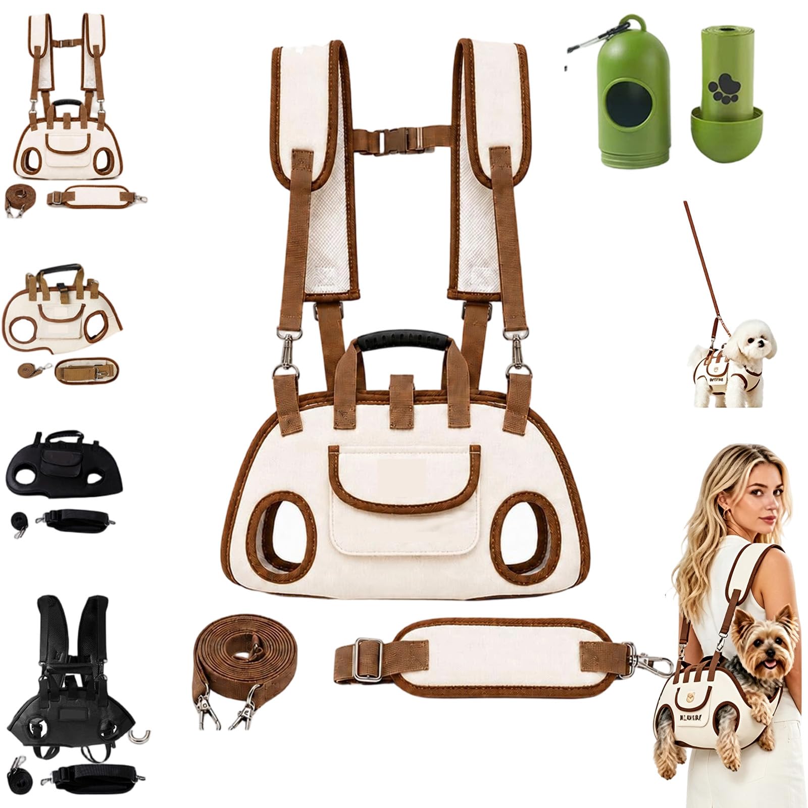 2026 New Adjustable Portable Whole Body Lift Harness Backpack for Small Dogs Cats, Hands Free Shoulder Pet Sling Carrier for Senior Injured Pets Travel Hiking Cycling (Beige-B, M)