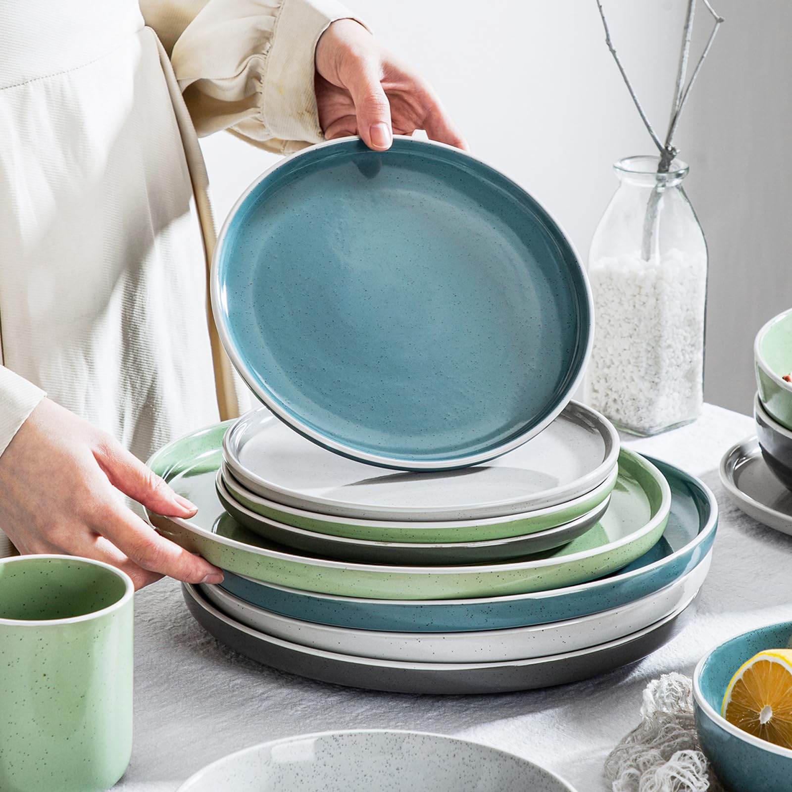 Vancasso Chrys keramiek eetservies voor 4 tot 12 personen - Grijs 12-delig set met diner- en soeplepels, taartborden