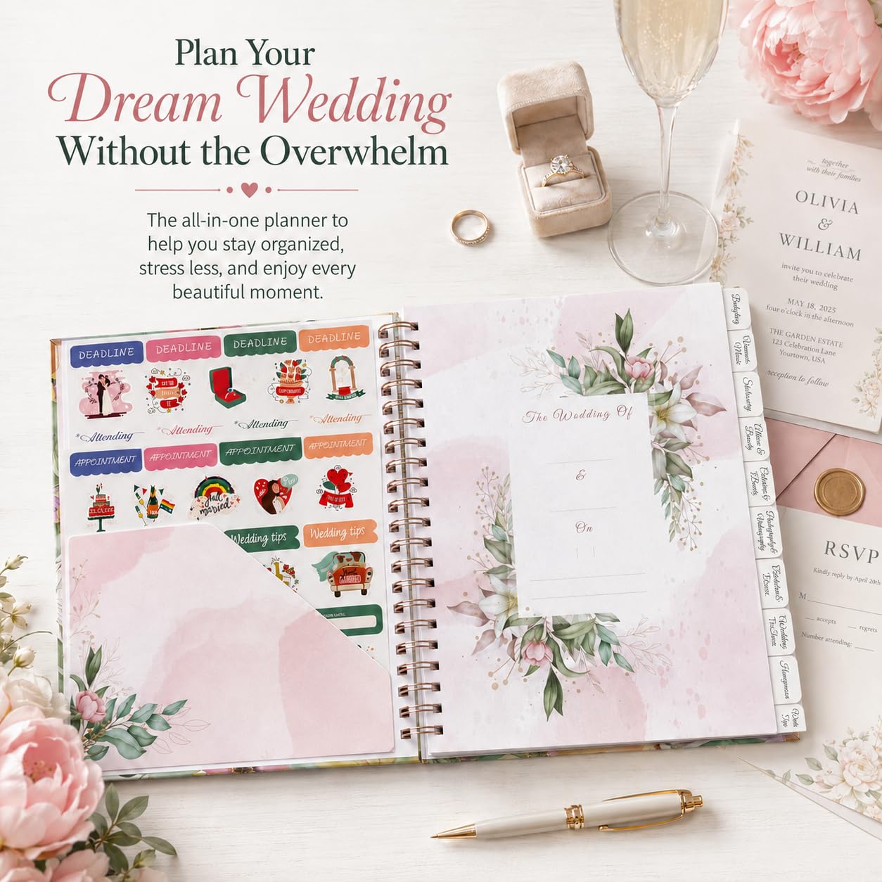 Hochzeitsplanerbuch und Organizer für die Braut – Hochzeitsplaner, Hochzeitsplaner, Buch, einzigartiges Verlobungsgeschenk für frisch verlobte Paare – Hardcover Brautplanung Hochzeitsnotizbuch 27,9 x
