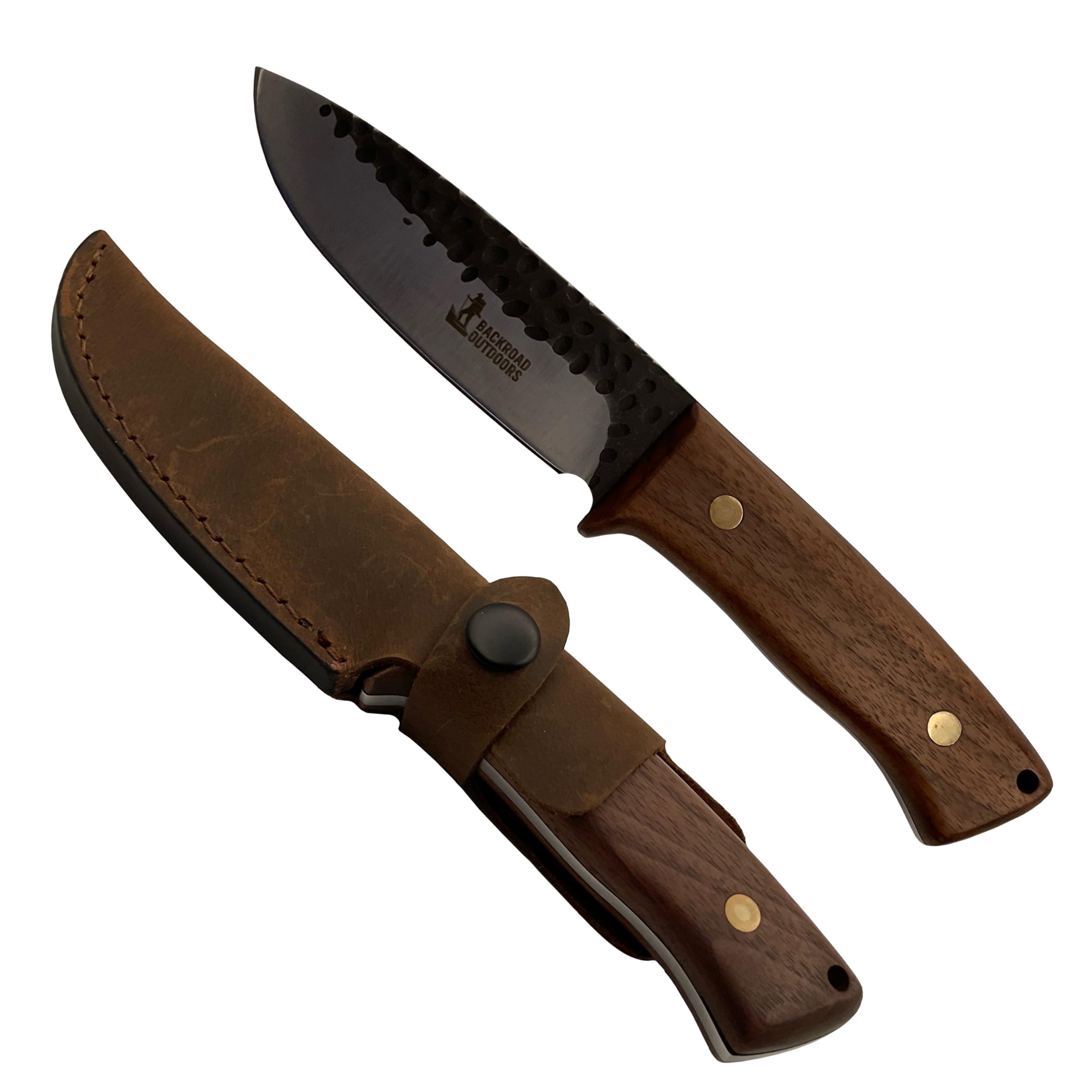 Olive Wood Handle Fixed Blade Knife with 3CR13 Steel Blade, Genuine Leather Sheath, Camping, Hunting, Fishing, Hiking