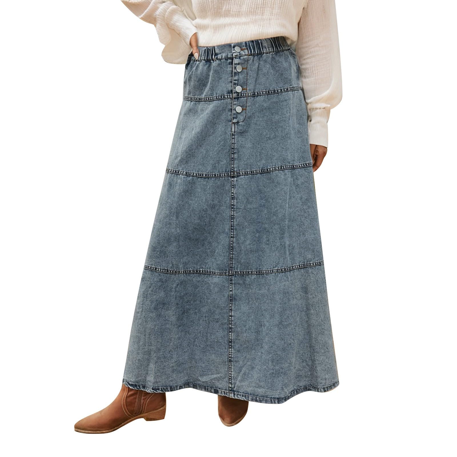Gonna in Denim Patchwork a Strati con Linea A in Stile Boho da Donna