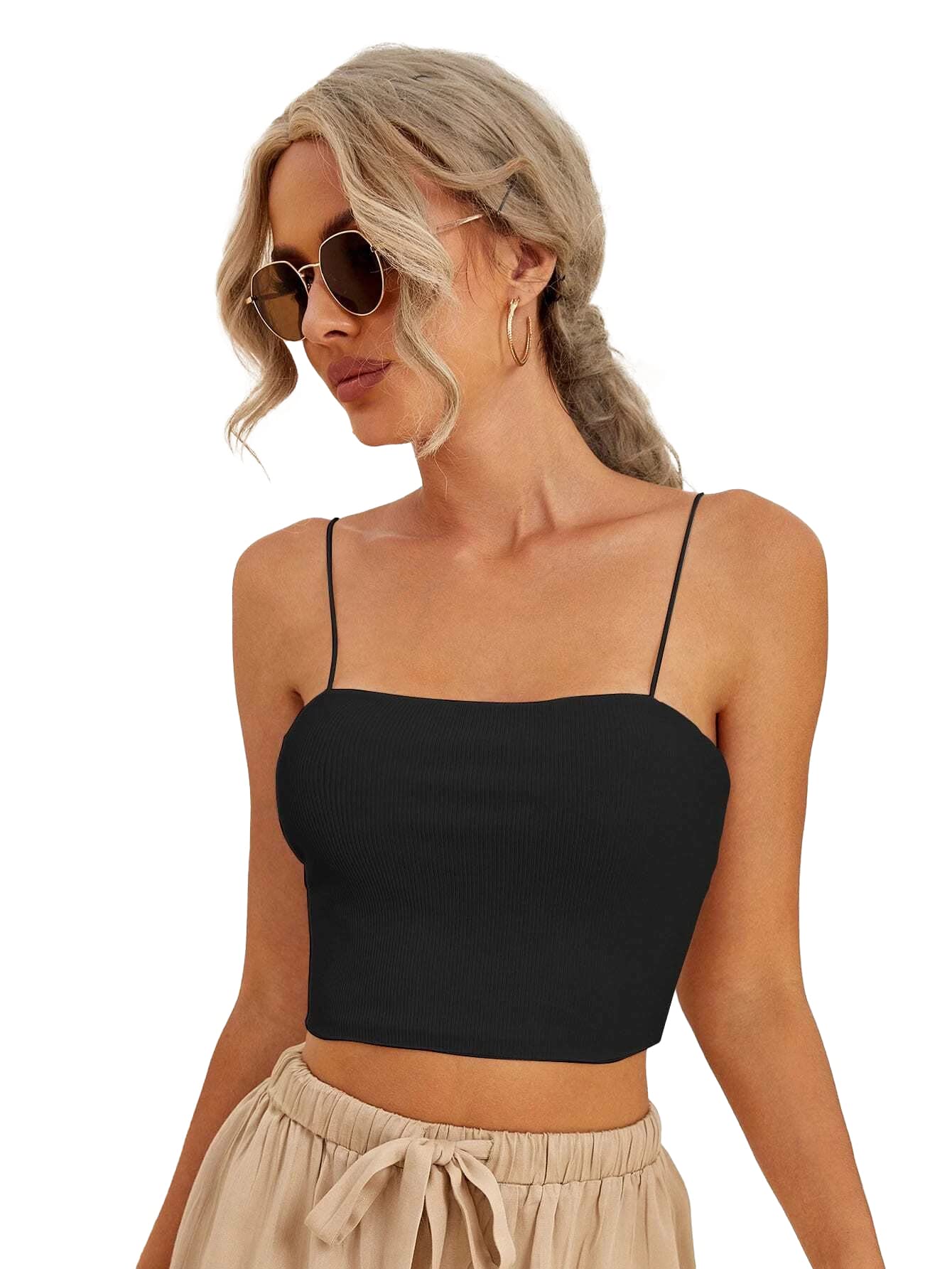 istyle can Women's & Girls Solid Basic Cropped Ribbed Cami Top-picture-45