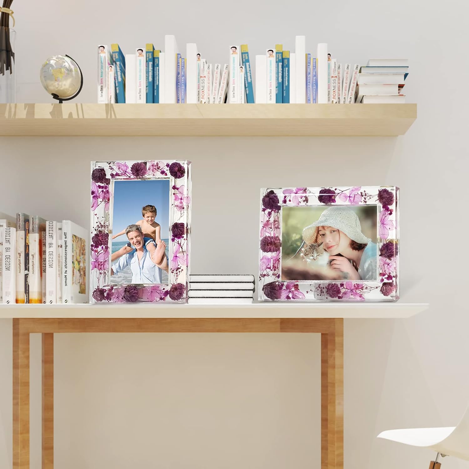 FONMY 5x7 Picture Frame Purple Flower Acrylic Frame for Wall Decor and Tabletop Display Worth Memorial Gifts Picture Frames Unique Photo Frame with Pink Dried Flowers as Home Decoration