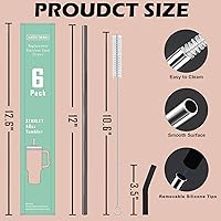 Vista 2 de 6 popotes rectos reutilizables de acero inoxidable de 12 pulgadas, con 6 puntas flexibles de silicona y 2 cepillos de limpieza, para vaso Stanley