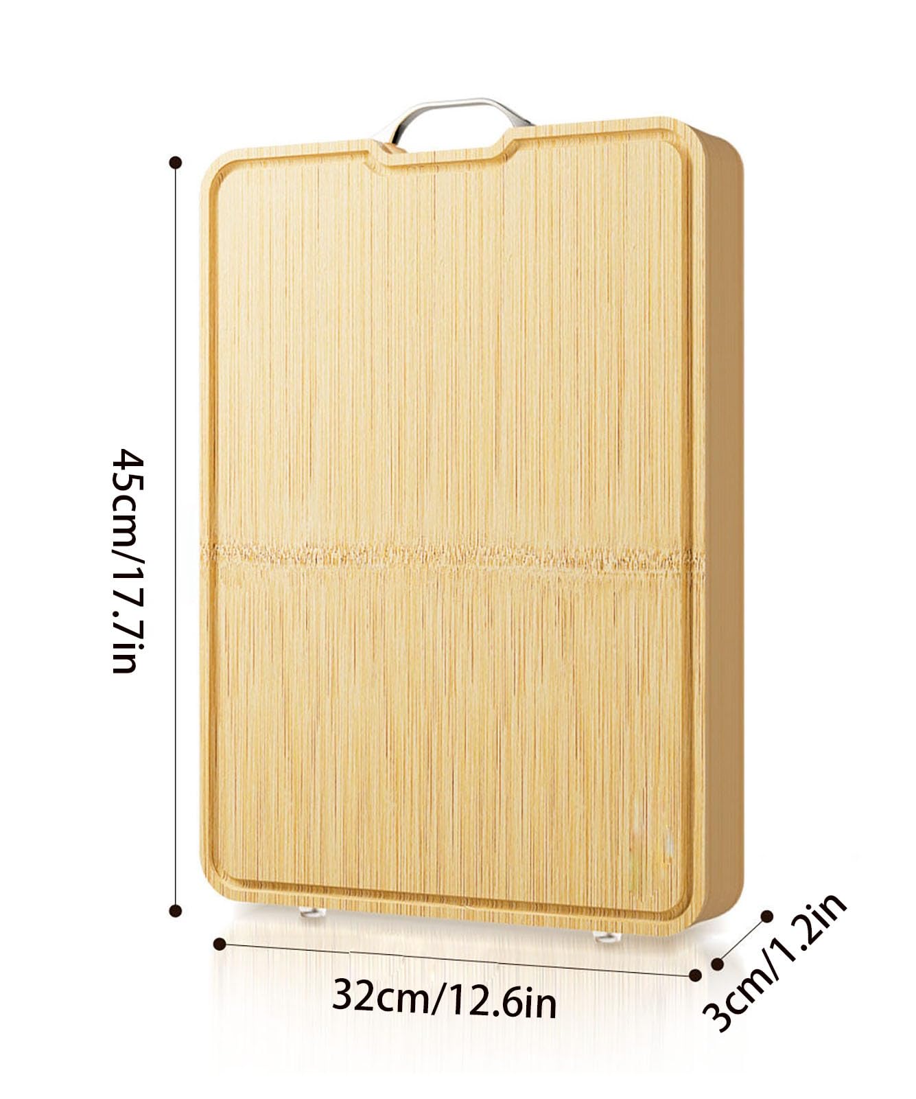 Tabla de cortar de bambú de 3 cm de grosor con mango y ranura for jugo de doble cara, ideal for carnes y frutas, 40 cm, 45 cm/17,7,Tabla de cortar(45cm/17.7in)