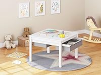 Vista 8 de UTEX 2 in 1 Kids Construction Play Table with Storage Drawers and Built in Plate (White)