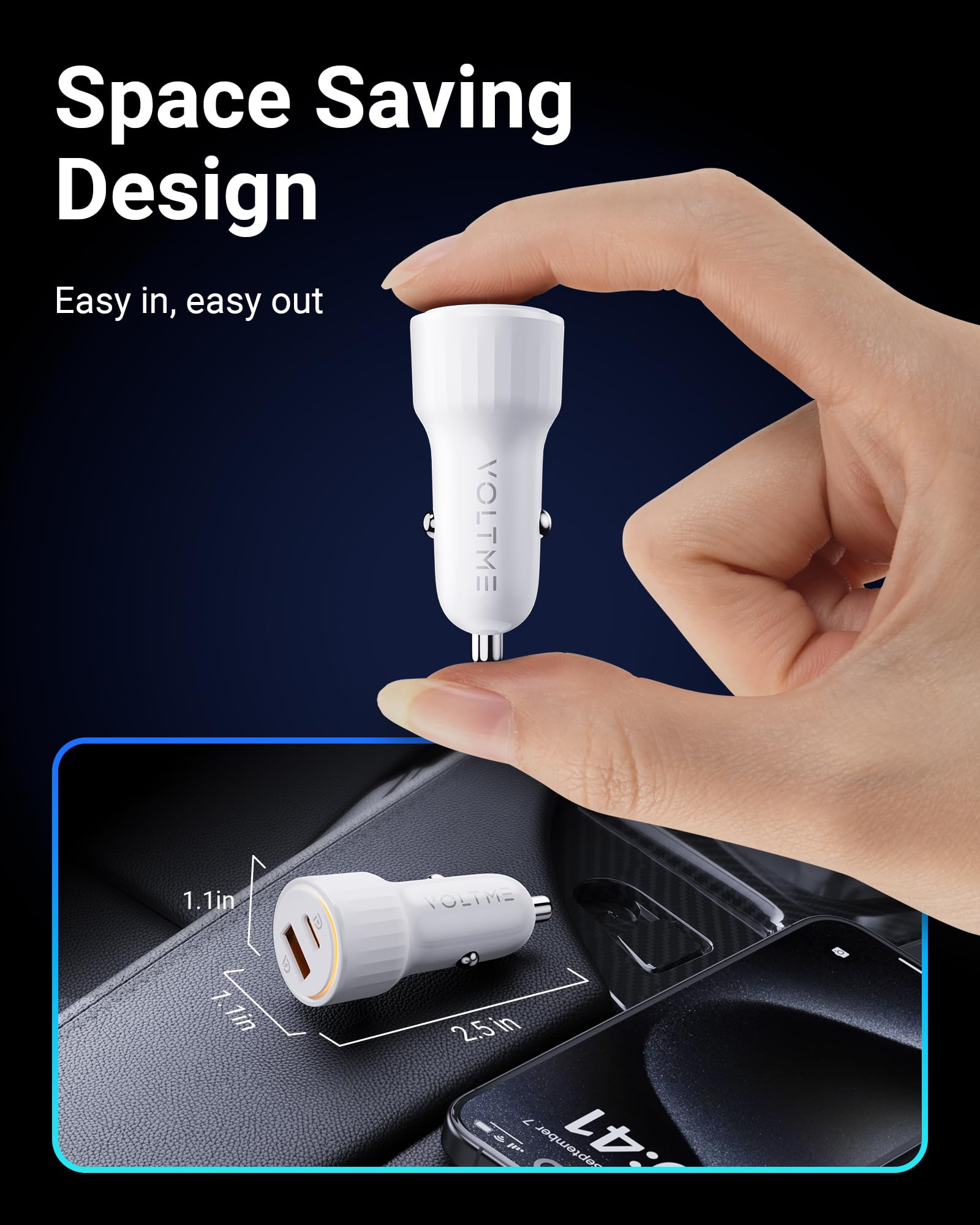 VOLTME USB C Accendisigari 48W 2 in 1 Bianco, Caricabatterie Auto Accendisigari Auto 48W, Caricatore Rapido USB C PD/QC Presa Accendisigari Compatibile con telefono, tablet, Pixel, Samsung S22/S23