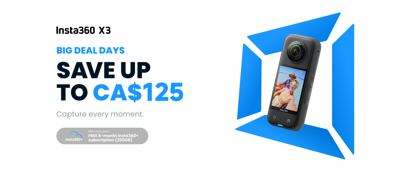 Insta360 X3-360 Camera with 5.7K 360 Active HDR Video, 4K Single