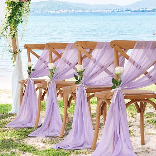 Miniatura 5 de Camino de mesa de gasa de 10 pies, paquete de 10 guirnaldas de gasa color morado claro, para despedida de soltera, fiesta, tela transparente para