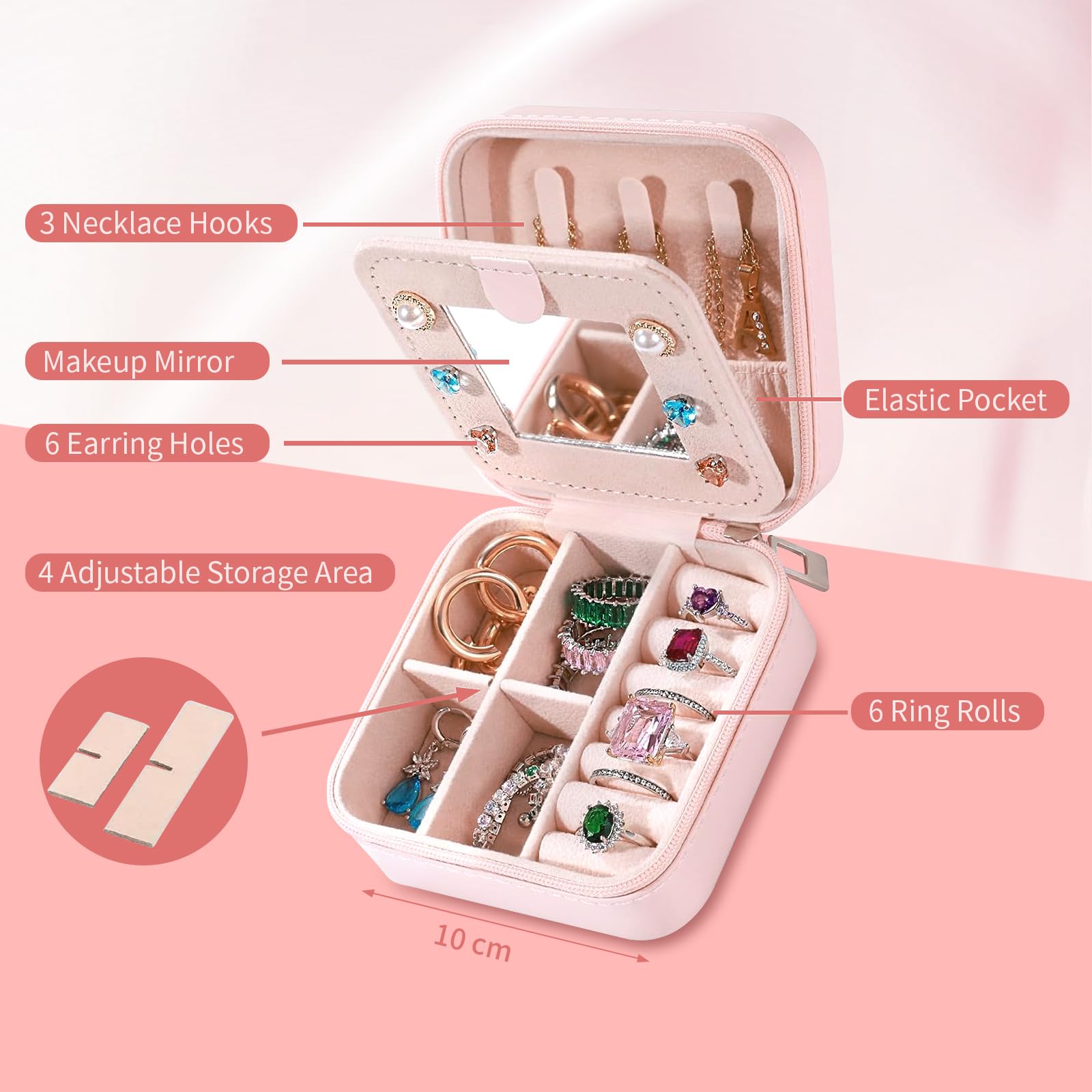 Sinekong Scatola Portagioie da Viaggio Portagioie con Iniziale M e Fiore Mini Porta Gioielli Donna Portagioielli Piccoli con Specchio Ragazza Regalo per Compleanno Anniversario Natale