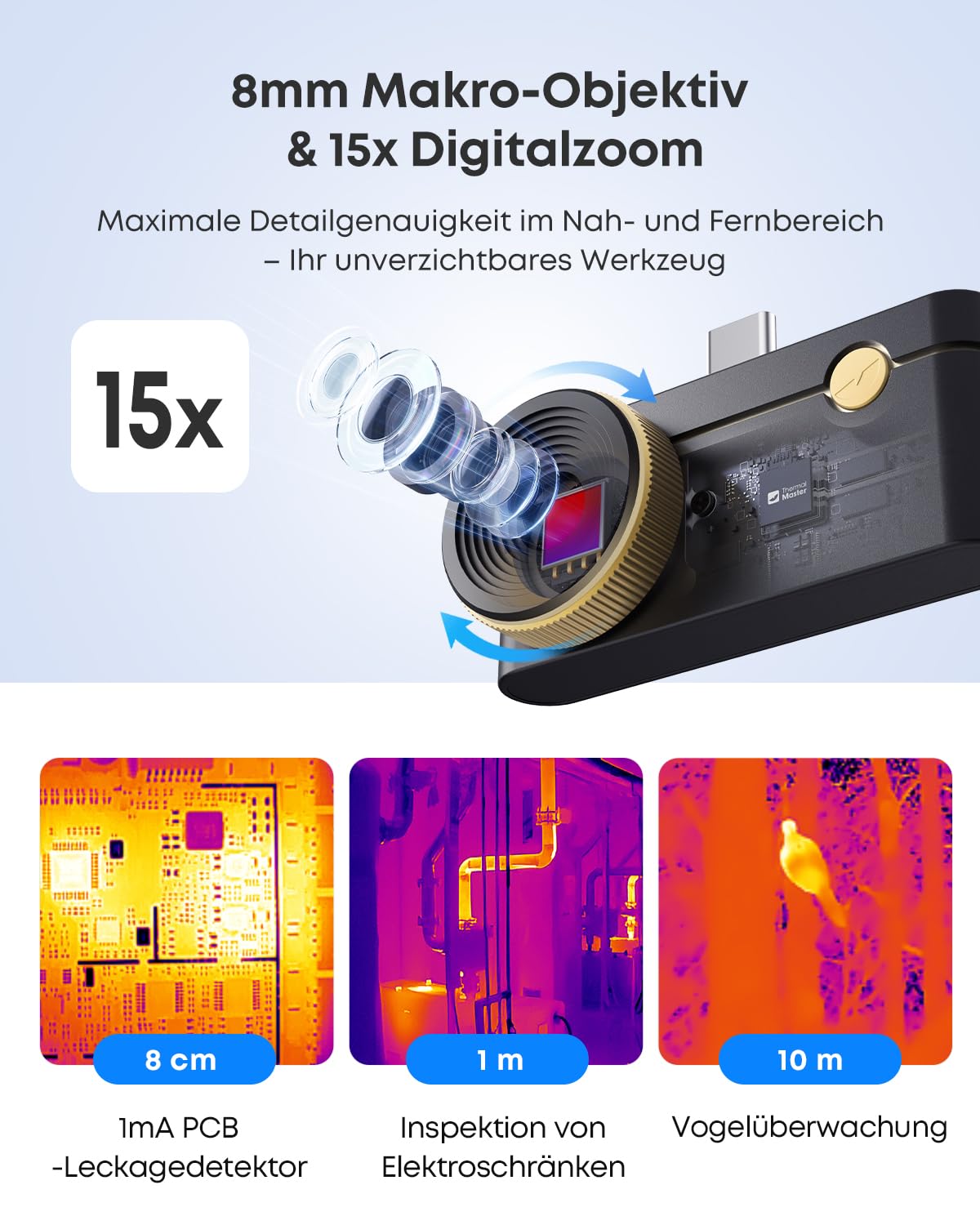 Thermal Master P3 Wärmebildkamera für iPhone & Android, Infrarotkamera mit 512x384 X³IR Auflösung, 8mm Makro-Objektiv, -20°C-600°C, 15x Digitalzoom für Elektronik HVAC PCB Inspektion