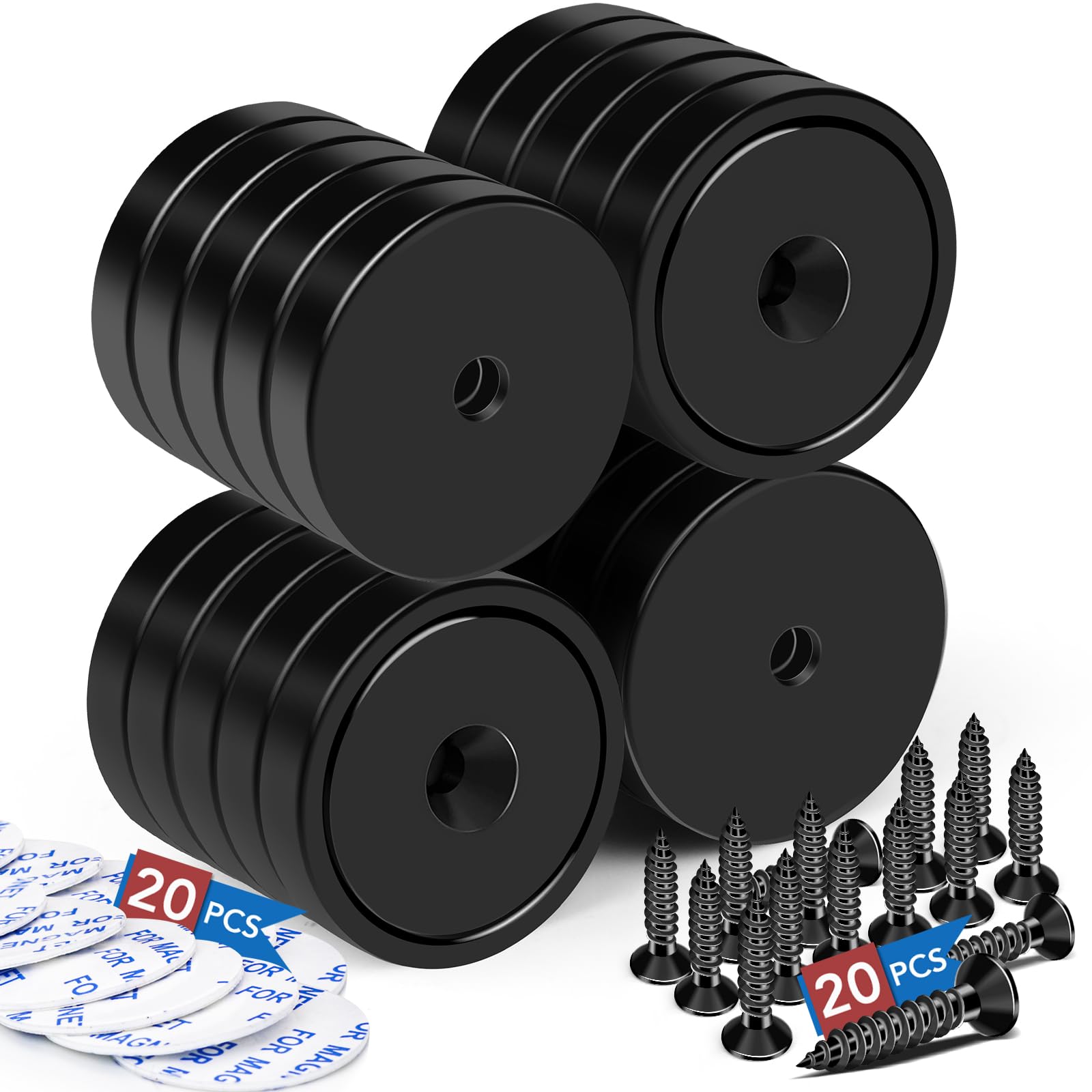 LOVIMAG MTS Magnete - Magneti al neodimio da 50 kg, impermeabili, super resistenti con foro per montaggio a parete, forti magneti in terre rare con robusto foro svasato e viti per spazio attrezzi