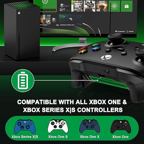 Miniatura 8 de DINOSTRIKE Paquete de baterías recargables para Xbox con estación de carga, 4 x 3600 mWh, paquetes de baterías de control Xbox One para Xbox Series