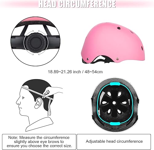 Miniatura 4 de WayEee Juego de casco de bicicleta para niños, rodilleras, juego de almohadillas para casco, juego de equipo de protección ajustable para niñas y