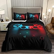 طقم سرير للأطفال والكبار، طقم غطاء لحاف لوحدة التحكم في الألعاب للأولاد مجموعة غطاء لحاف لوحدة التحكم في ألعاب الفيديو، طقم سرير أسود مع غطاء وسادة لشخص واحد