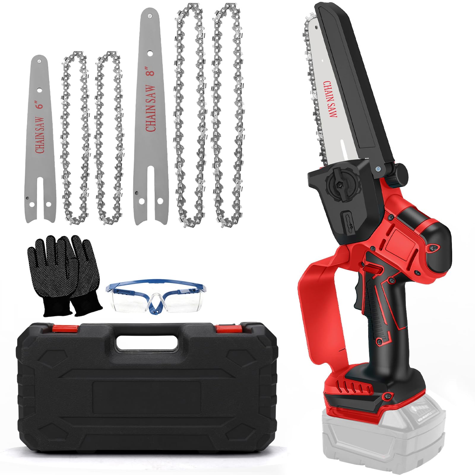 Mini motosega a batteria compatibile con Milwaukee 18V (senza batteria), motosega elettrica a batterie 8 pollici 6 pollici senza spazzole, piccola motosega a catena con catena, serratura di sicurezza