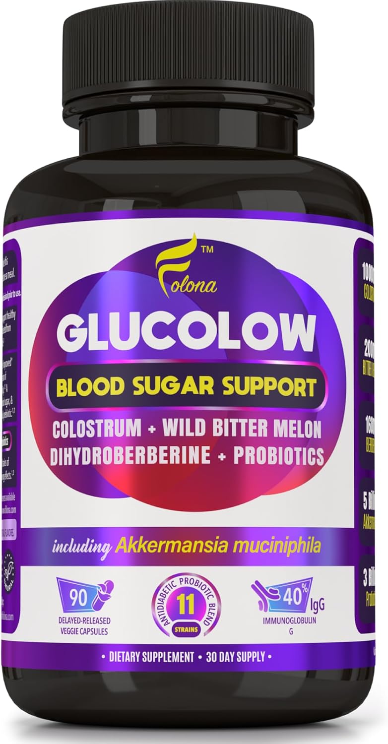 Blood Sugar Support Colostrum Supplement w/ Bitter Melon, Probiotics Blend w/ Akkermansia & Prebiotic Berberine | For Healthy Blood Glucose, Metabolism, Gut & Immunity | 90 Delayed Release Vegan Caps