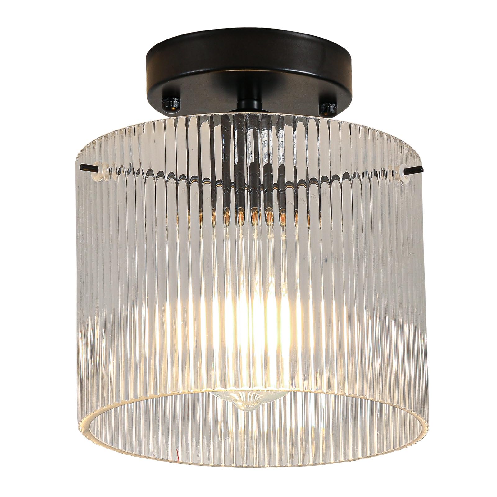Photo 1 of wochos Modern Semi Flush Mount Ceiling Light, Industrial Clear Glass Ceiling Light, Crystal Ceiling Lamp, Farmhouse Hallway Light Fixtures for Entryway Kitchen Dining Room, Black