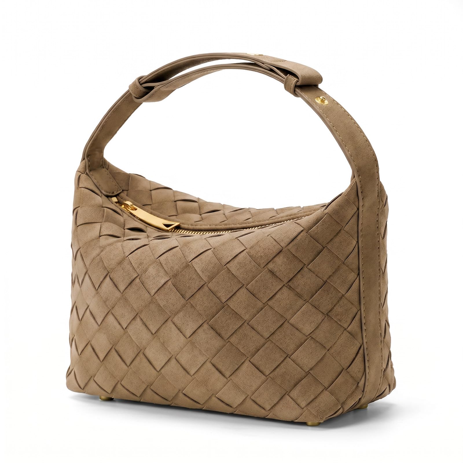 Gewebte Hobo-Handtasche für Damen, Vintage-Wildleder-Schultertasche mit verstellbarem Riemen