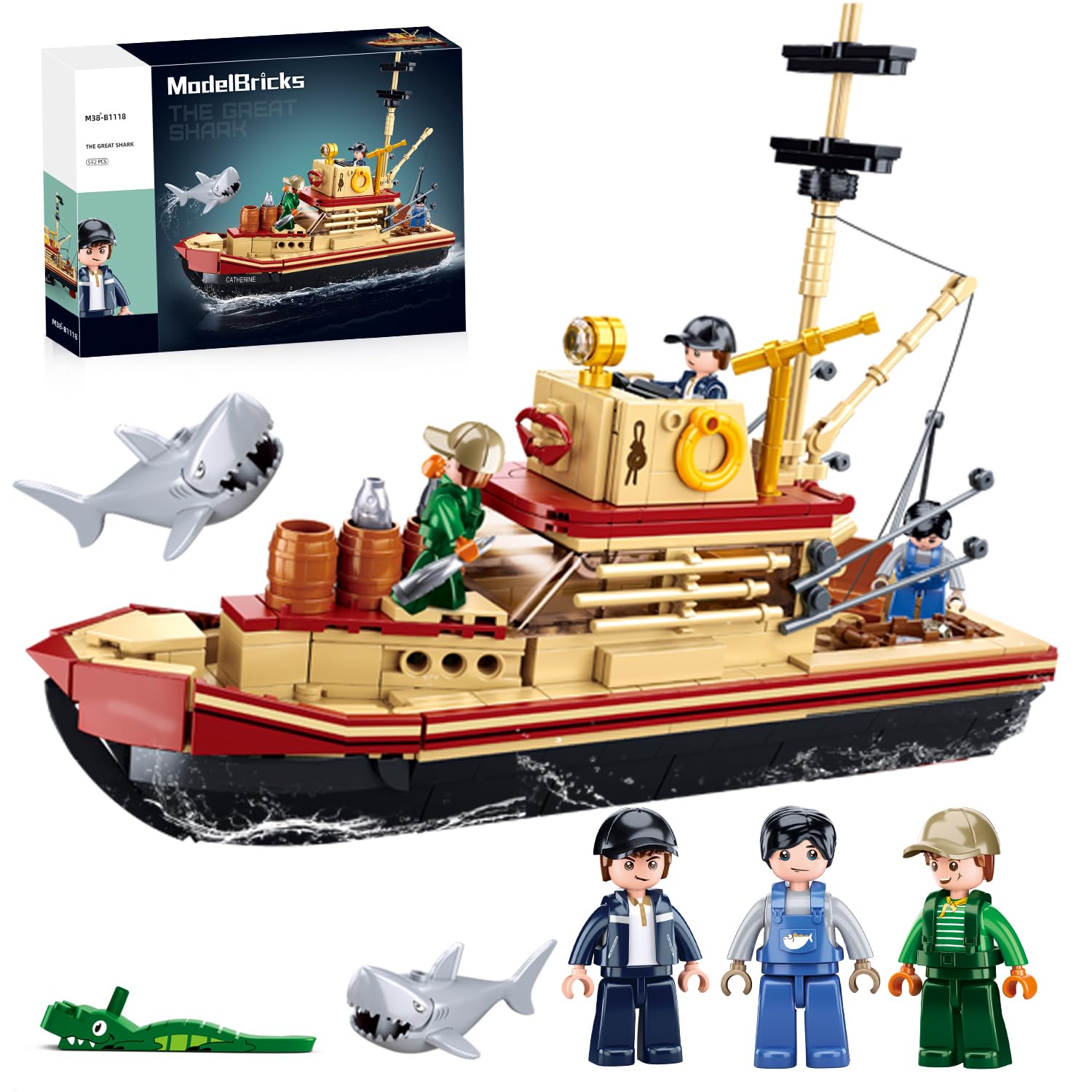 マスターシップ船セット Amazon.com: Fishing Boat Building Toy with Shark, Fishing Ship