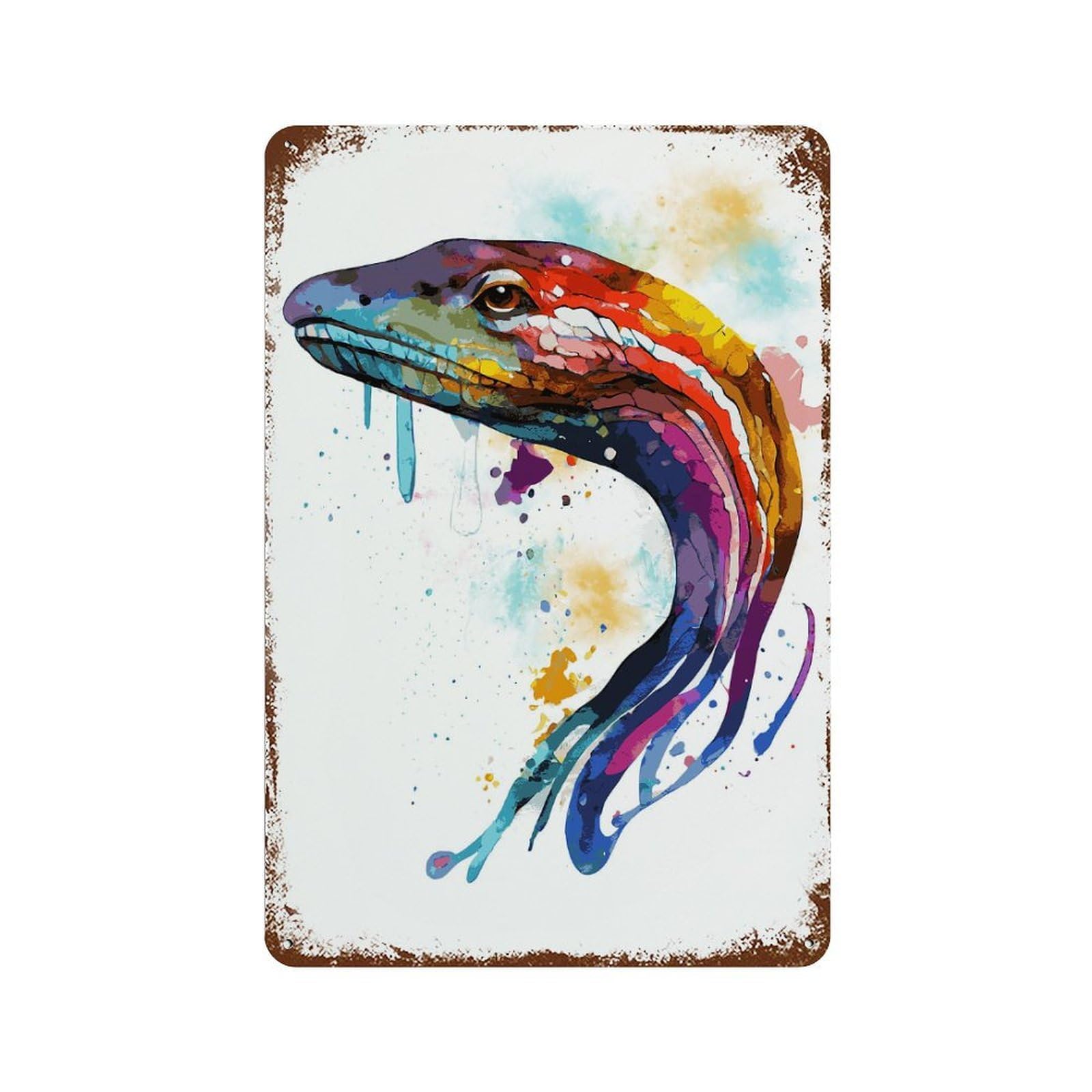 Colorful Eel Painting Weathered Tin Sign 11.8"x7.9", Ideal for Basement, Hobby Room And Garage Decor
