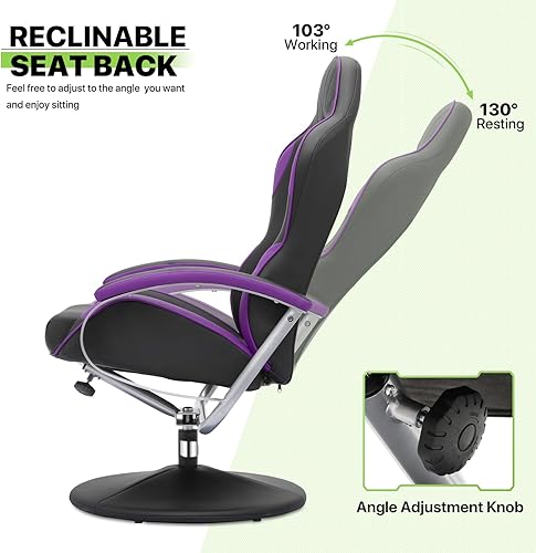 Miniatura 4 de Magshion Sillón reclinable para videojuegos con otomana, reposacabezas y soporte lumbar, tapizado de piel sintética, estilo de carreras, reclinable,