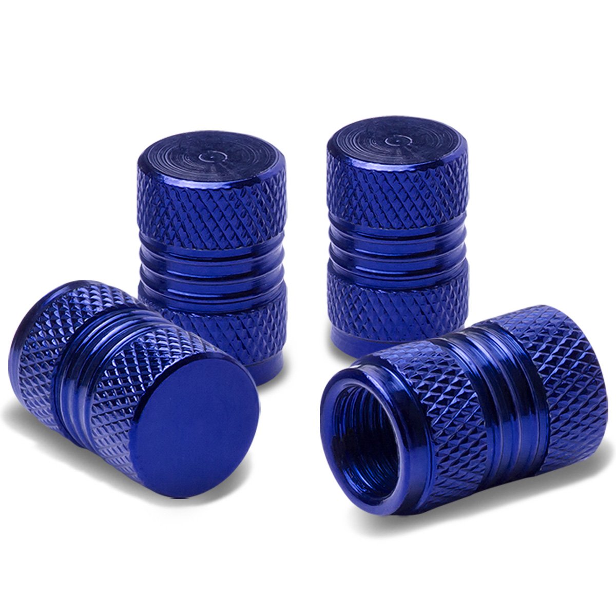 Meshed Style Polished Aluminum Royal Blue Chrome Tire Valve Stem Caps (Pack of 4)