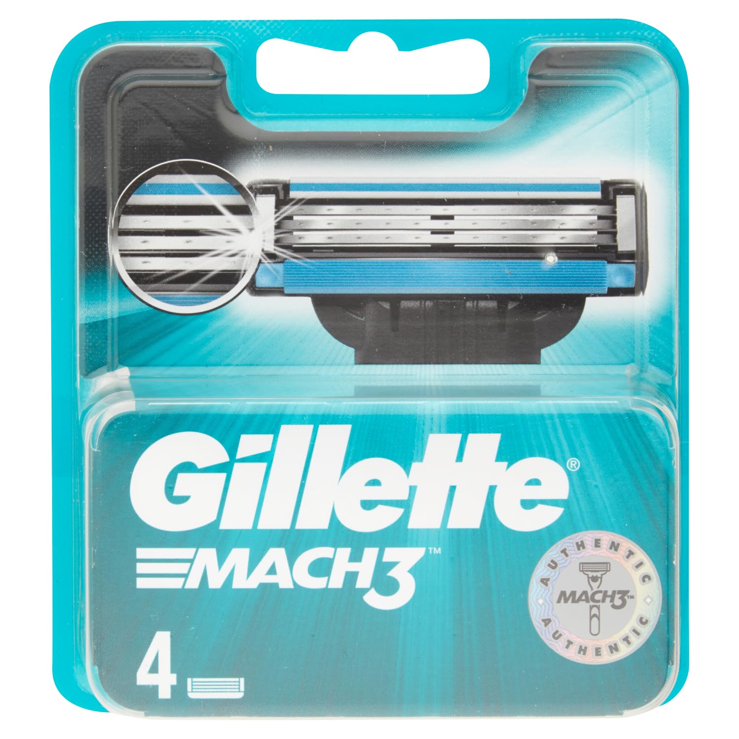 Gillette Mach3 Men, Pack of 4 Refills, Upgraded Lubrastrip for an Enhanced Glide