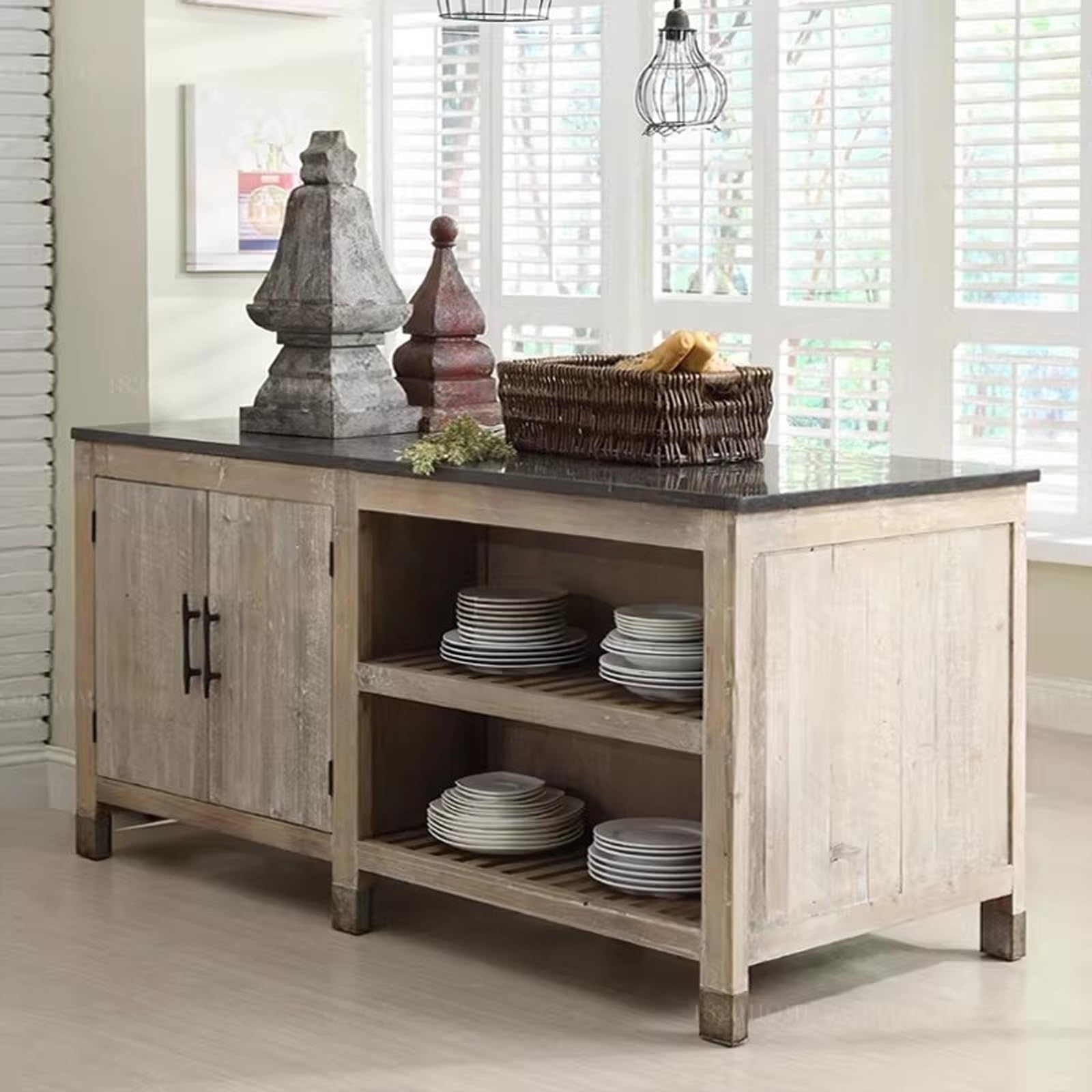 Unité d'îlot de Cuisine Buffet Buffet en Bois avec Portes, tiroirs et étagères, îlot de Cuisine Ferme Rustique
