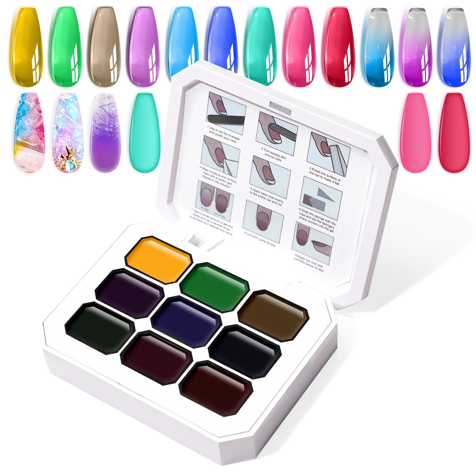 U-Shinein Gradient Painting Gel, 9 Colors Ombre Gel Nail Polish Glazed Colors for Pigment Pat Aura Nails French Manicure Soak Off UV Long-lasting