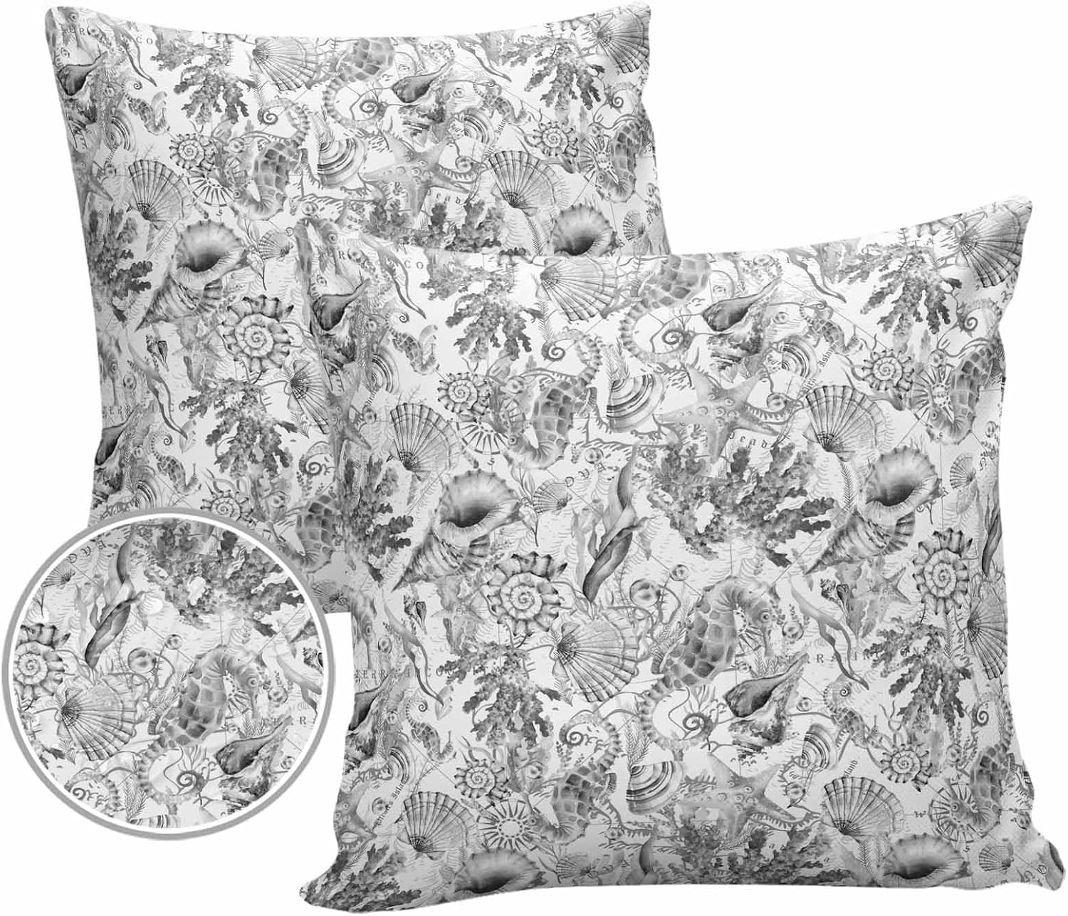 Waterproof Pillow Protector 2 Pack, Pillow Cover with Zipper Summer Ocean Grey Shells 18"x 18" Pillow Protector Pillow Covers Encasement Pillow Case