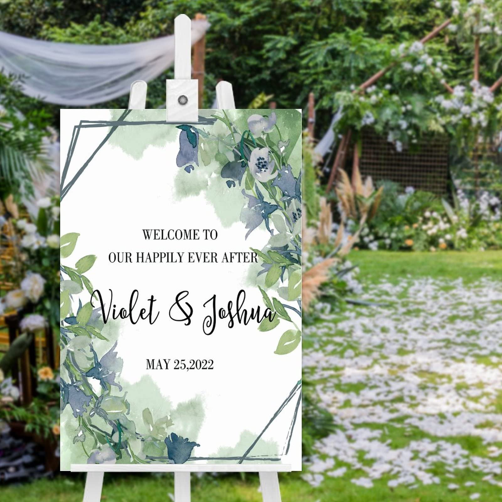 Panneau de bienvenue de mariage en bois greenery de 76x50 cm pour décoration de fête et dîner