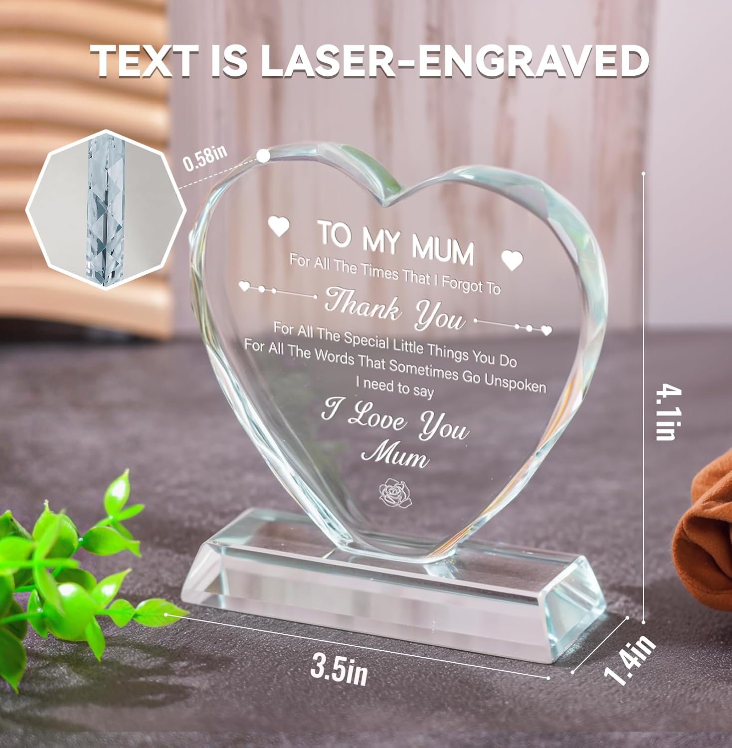 Birthday Gifts for Mom, Mother's Day Gifts from Daughters Sons, Mom Gifts K9 Crystal Keepsake for Mom' Birthday, Thanksgiving, Christmas.