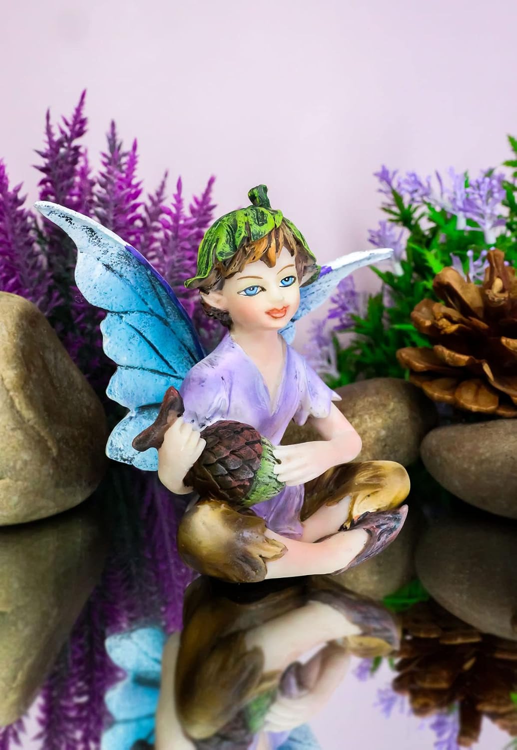 Ebros Gift Enchanted Fairy Garden Wild Acorn Boy Faerie Figurine 3" H Miniature Figurines Collection Do It Yourself Ideas for Your Home Collectible Fairies Elf Nymph Pixies Fantasy Decor Sculpture