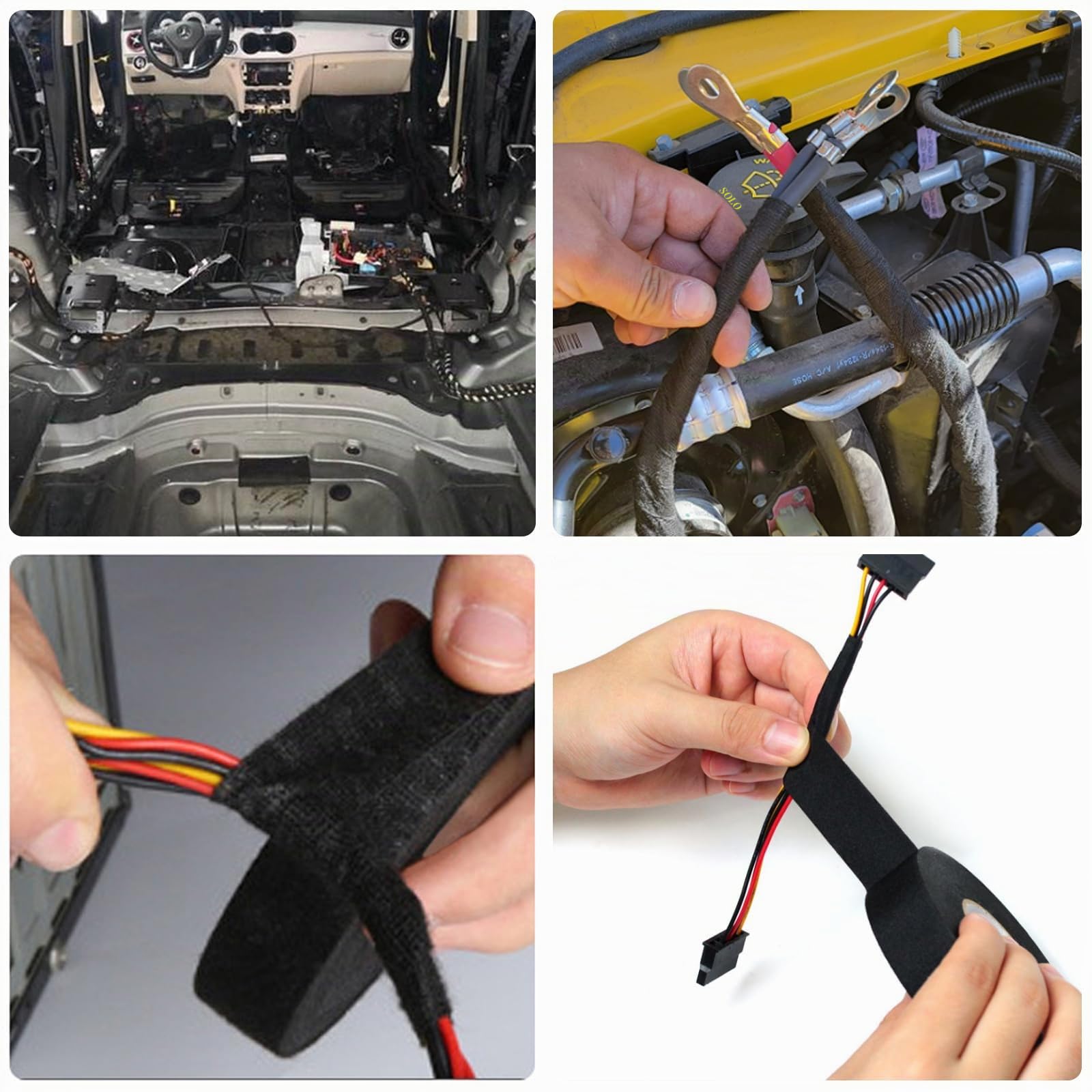 Diompirux 4 pezzi Nastro Isolante in Tessuto,nastro tessile autoadesivo per cablaggi,Nastro in Industriale,Nastro Adesivo Telato Nero per Fili a Vista-Auto,Moto e Cavi(19 mm x 15 m)