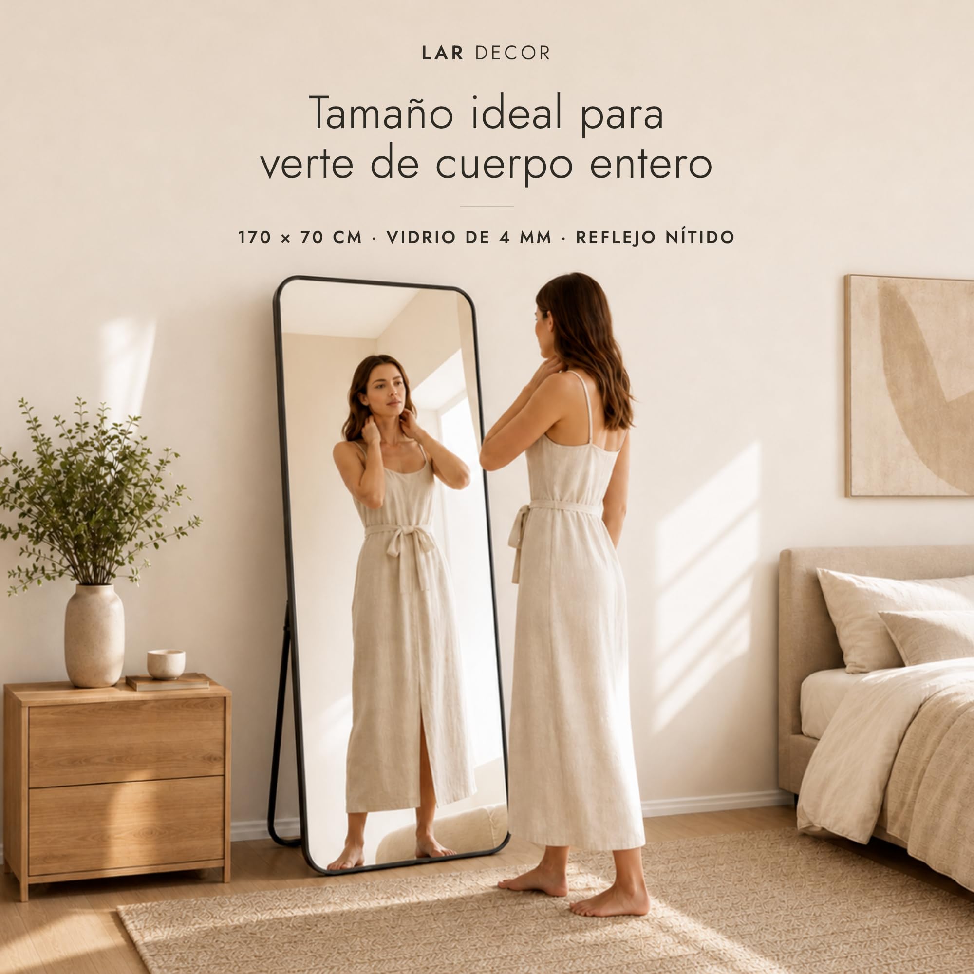 Espejo Grande de Pie, Cuerpo Completo【170 x 70 cm】con Soporte para Colgar o Apoyar en la Pared, Marco de Aleación de Aluminio | Ideal para Vestidor, Sala, Dormitorio