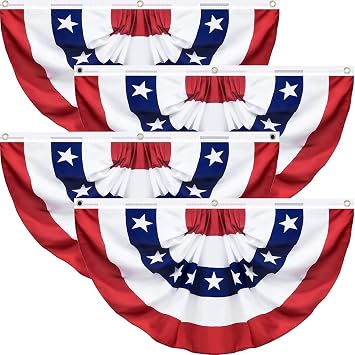 4 Pack USA Pleated Fan Flag, 1.5 X 3 FT American Bunting Flag, 4th of July Patriotic Half Fan Banner Flag Decoration for 4th of July Independence Day Outdoor Decorations