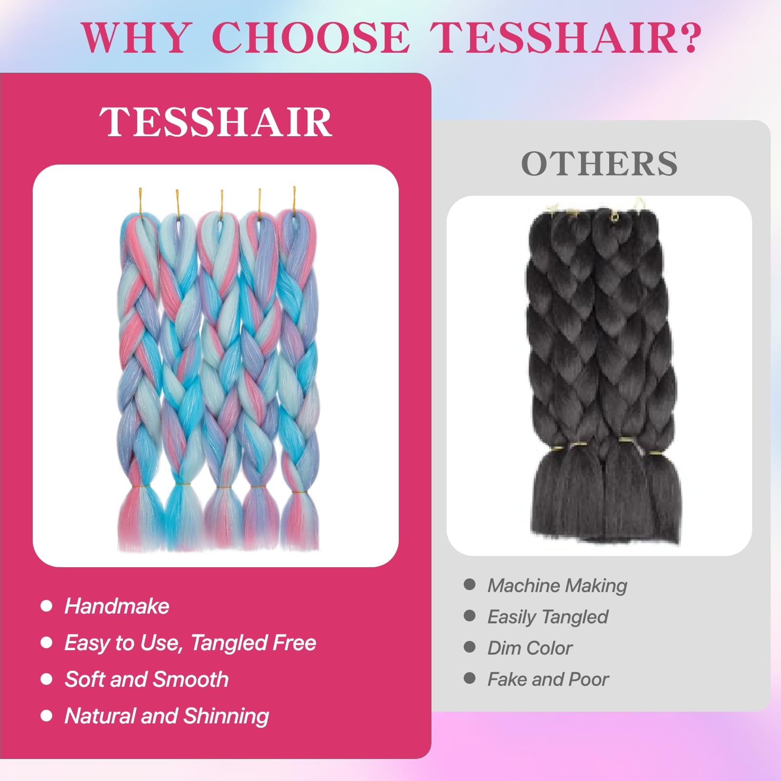 tesshair Braiding Hair Extensions 24 Inch Jumbo Braiding for Twist Braiding Synthetic Fashion Braids Extensions Hair Natural Braid Extensions for Women Grils (Pink mix Sky Blue - Image 3