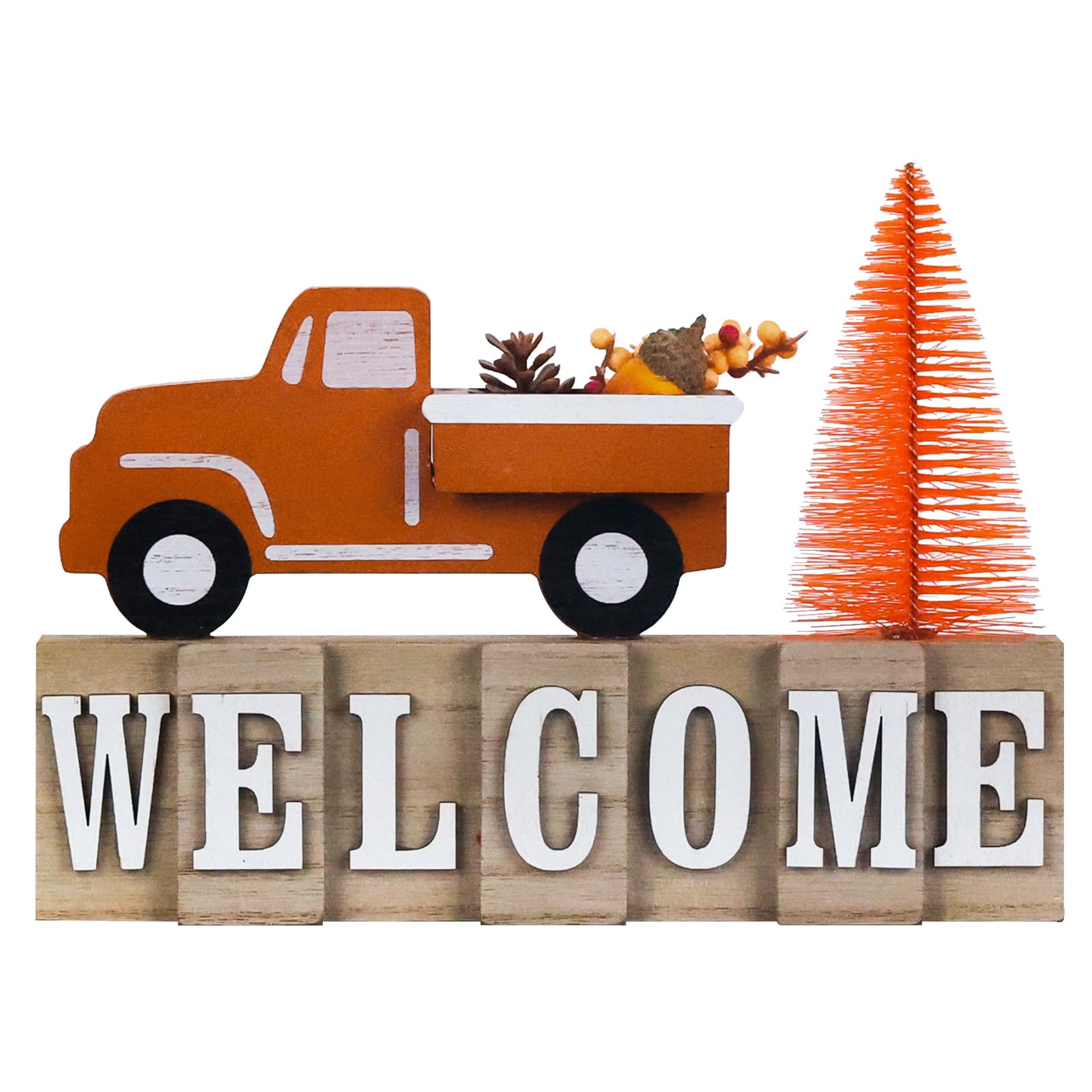 Thanksgiving Decorations for Home, Fall Decorations, 3D-Large Size Wood Truck Sign with Maple Tree Element and WELCOME Lettered for Thanksgiving Decor, Fall Decor for Tables, Room, Tiered Tray